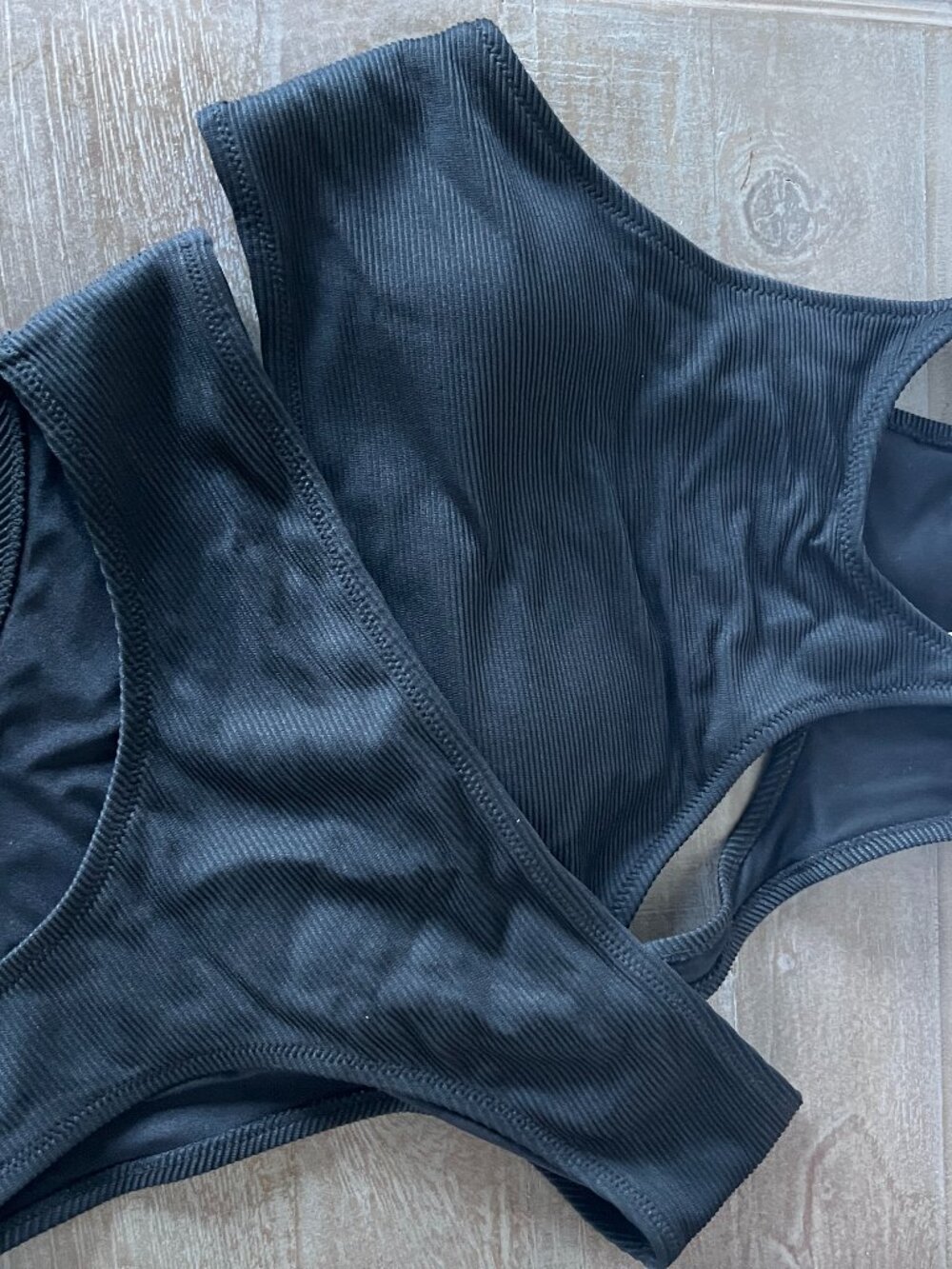 Women's black high neck ribbed two piece swimsuit